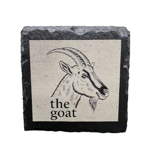 Handmade Laser Engraved "The GOAT" Goat Head Slate Coaster - Custom Gift New